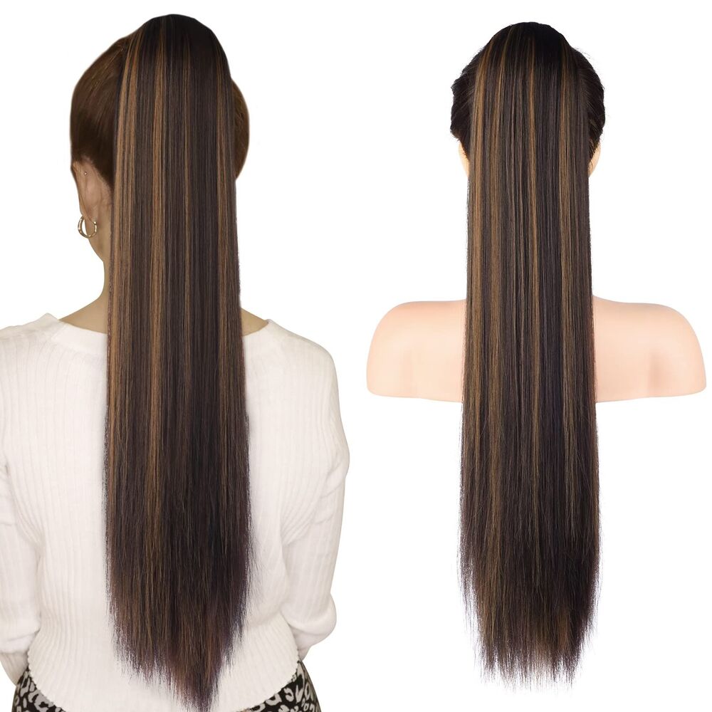 28" Ponytail Extensions Drawstring Pony Tail Natural Soft Clip, 18D-204H005